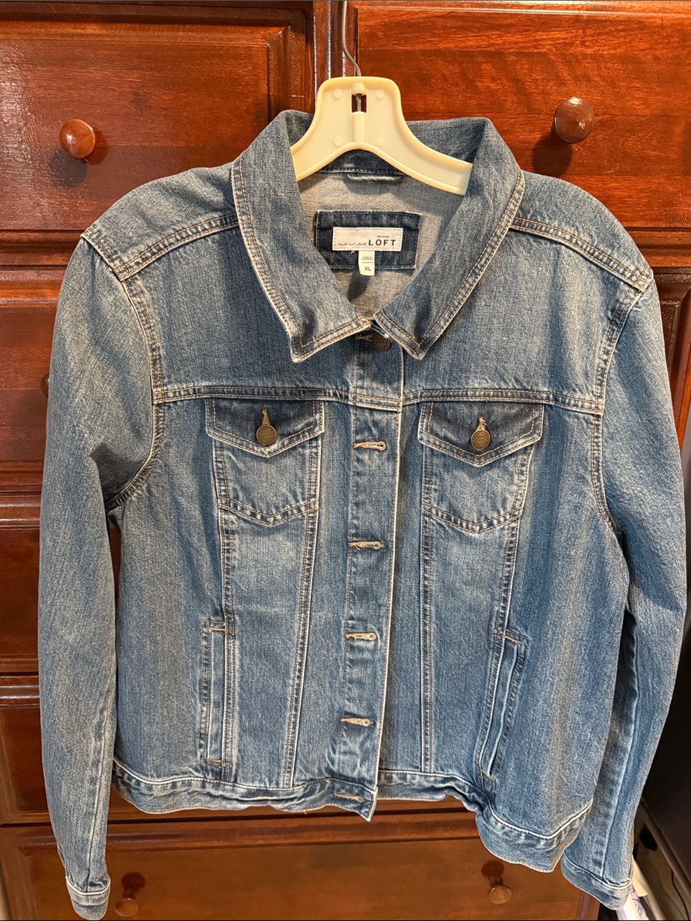 LOFT Light Blue Denim Jacket with Button-Front